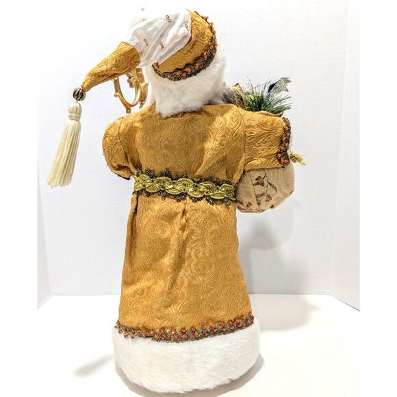 Gold Victorian Santa Standing 16.5" Bag of Gifts Staff Boots Orange Beaded Trim - Picture 4 of 16